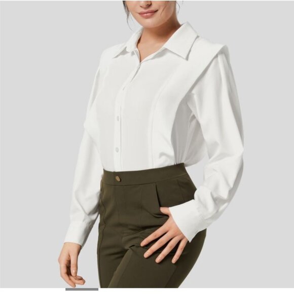 Halara Collared Button Long Sleeve Casual Shirt Sz XS Womens White Work Blouse - Picture 4 of 10
